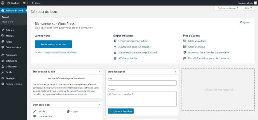 Découverte de l’administrateur de WordPress 2 admin page