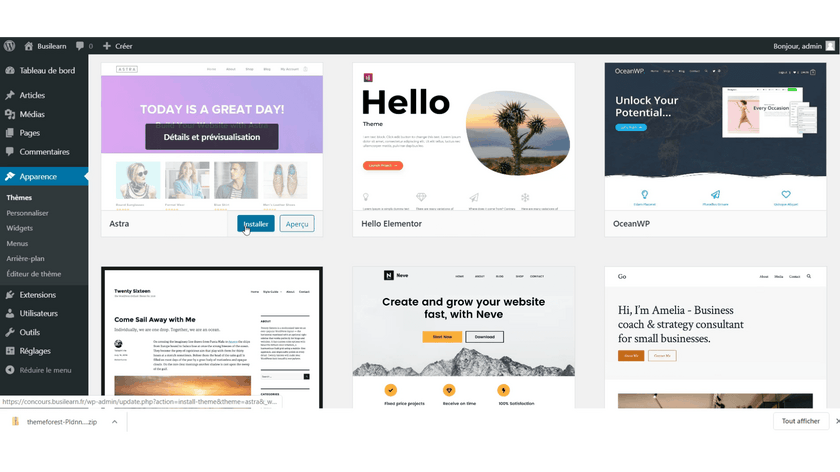 Ajouter un thème 2 Installer theme wordpress