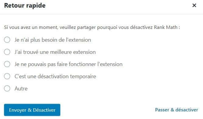 Désactiver et supprimer un plugin 2 retour rapide
