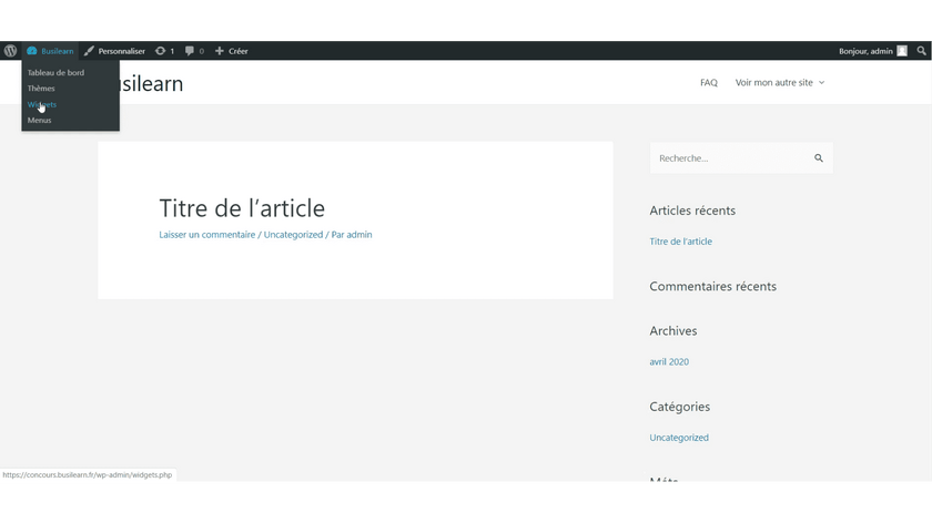 Gérer les widgets 1 widget barre latérale WordPress
