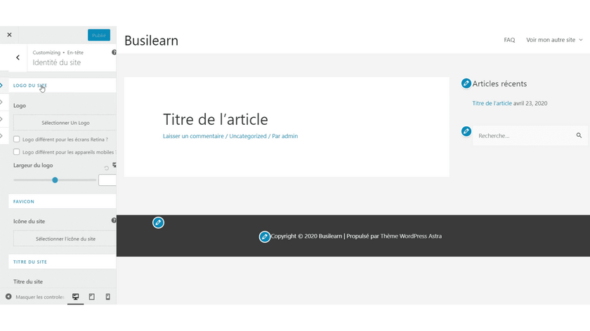 Personnaliser l'apparence du thème 4 logo site wordpress