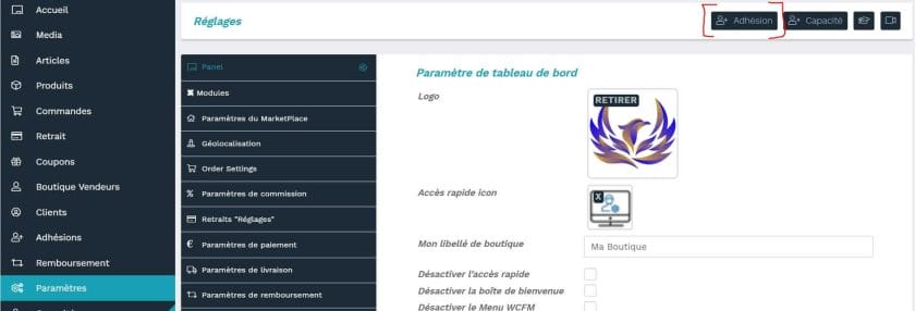 Prise en main du système d'Adhésion 2 adhesion parametres