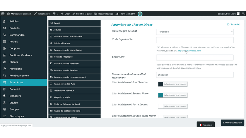 Configurer le Live Chat 3 livechat firebase