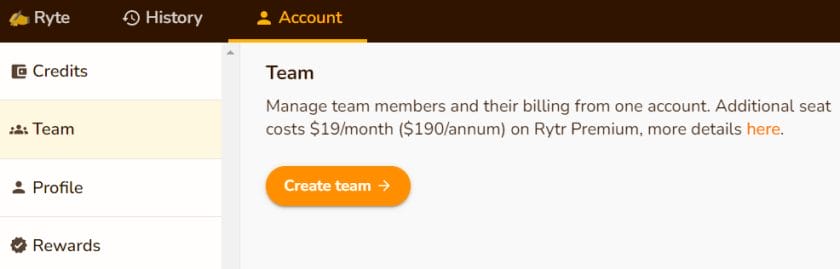 Rytr Avis, Prix et Test en Français 2 Gestion équipe Rytr